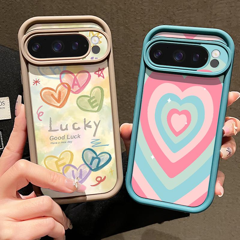 Gradient Rainbow Love Heart Case For Google Pixel 10 Pro XL Shockproof Bumper Soft Silicone Phone Back Cover For Pixel 9A 9 8 7 Pro 8A 7A