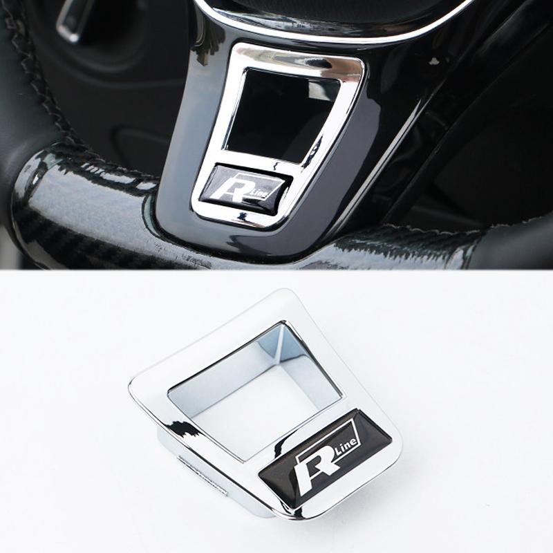 For VW 1pcs ABS Rline Logo Steering Wheel Badge Emblem Decorative Stickers For Volkswagen R Golf 5 6 MK7 Passat TROC GTI Tigua