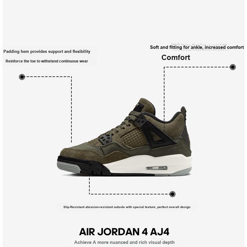 Air Jordan 4 Retro SE Craft GS Olive Kids Sneakers Green Medium-Olive Pale-Vanilla FB9928-200