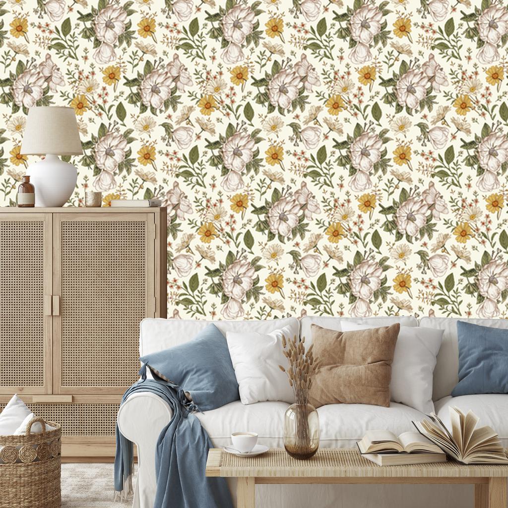 Wild Roses and Chamomile Wallpaper for Living Room and Bedroom 50x1000