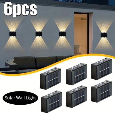 6 adet 6LED Güneş Enerjili Işık Açık Su Geçirmez Yukarı ve Aşağı Aydınlatma Bahçe Çit Dekorasyonu Güneş Işığı Duvar Lambası