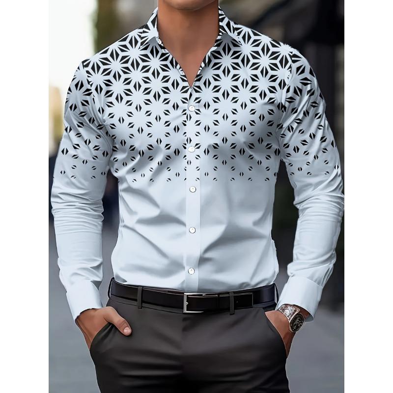 Gradient Polka Dot Print Men's Long-Sleeve Shirt Classic Fashion Lapel Button Casual Fit Shirts Business Soft Men Social Clothes