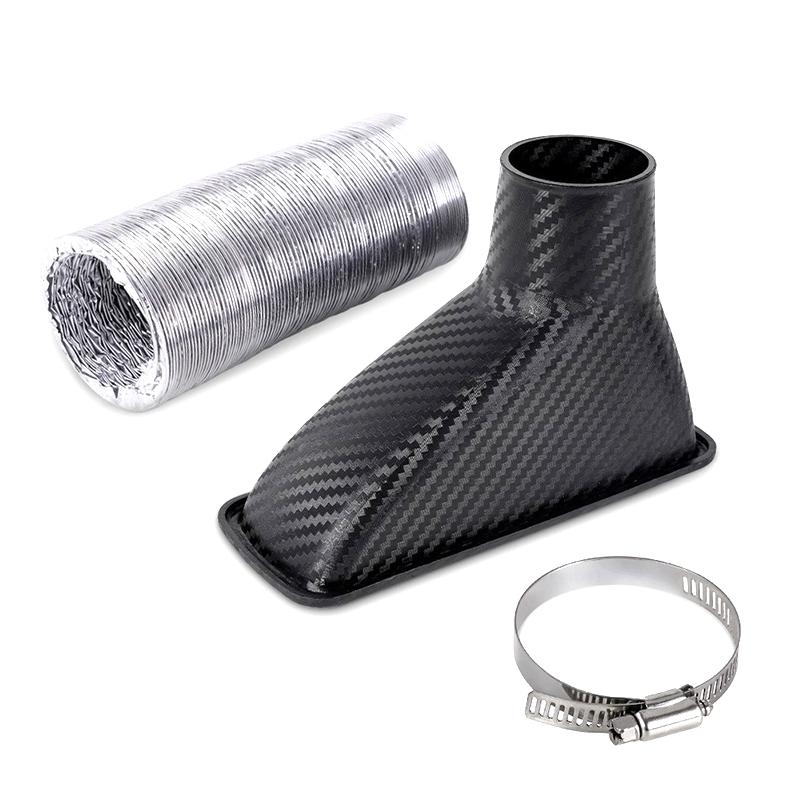 1Pcs Universal Car Front Bumper Admission Air Turbo Air Intake Pipe Kit Abs Turbine Inlet Kit Pipe Air Funnel Carbon Fiber Look