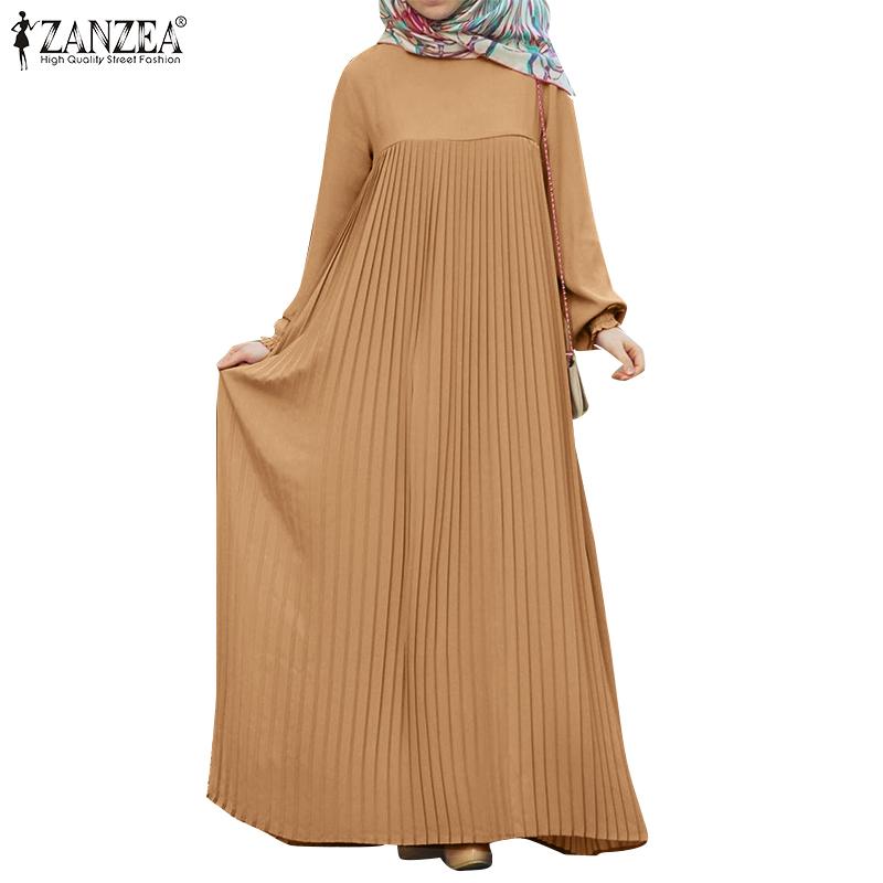 ZANZEA Women Casual Round Neck Solid Color Loose Long Sleeve Dress