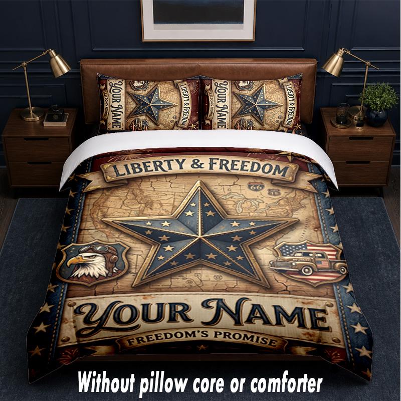 American Patriotic Theme Custom Text Or Name 3Pcs Bedding Set,1 Flat Sheet & 2 Pillowcases Personalized Home Bedding