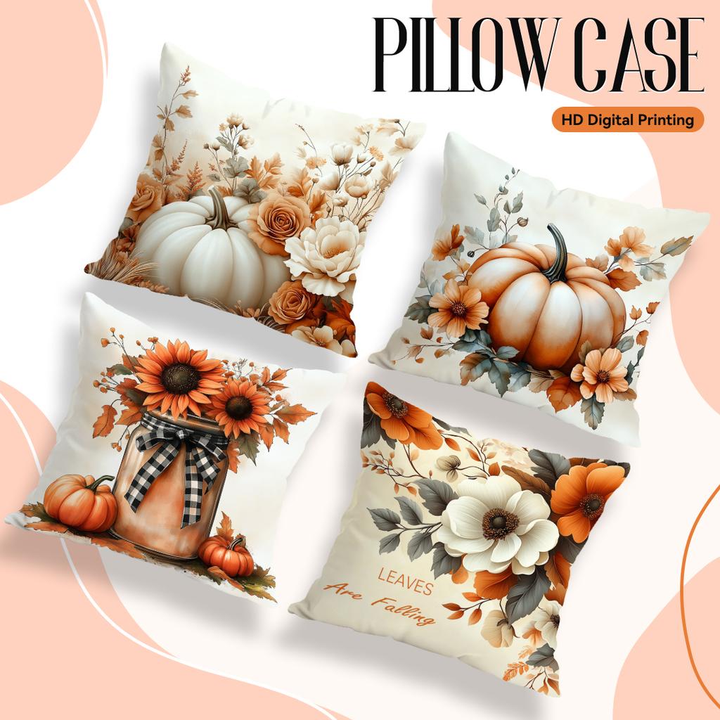 Home Decor Autumn Pumpkins And Floral Fall Pillow Covers Pattern Cushion Cover Suitable For Sofa Bedroom Car Pillow Cover