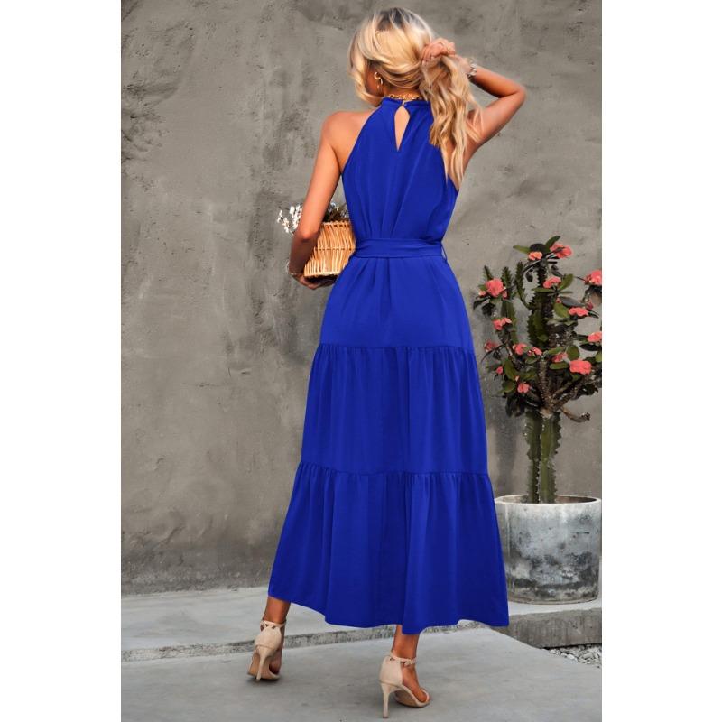 Fashion Sleeveless Summer Elegant Long Dress New Loose Casual Women Simple Office Solid Color A-line Party Dress Female Lace-up Holiday Women Clothing
