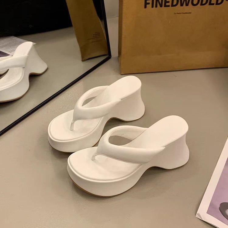 

Casual heightened slope sandals summer wear new muffin thick-soled high-heeled beach toe flip-flops shoes 40
