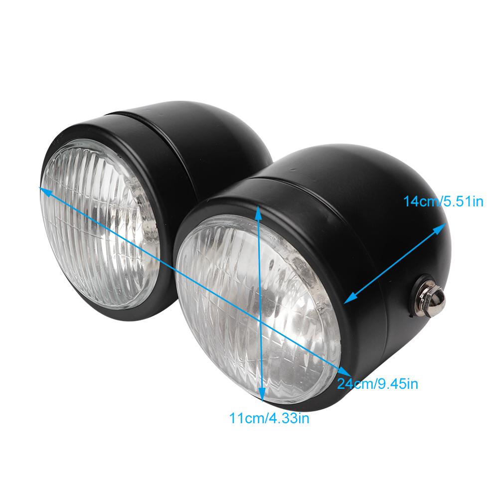 Universal Motorcycle 8.5in Iron Front Double Twin Round Headlight Lamp(Double Black and White)