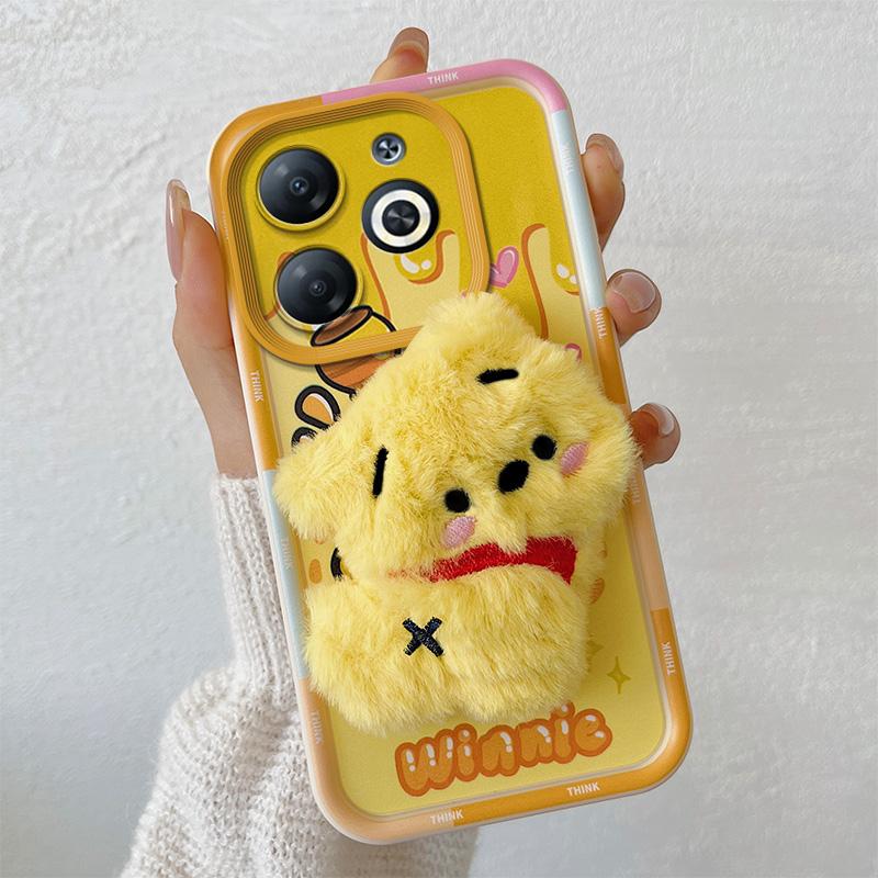 KEYSION Cute 3D Cartoon Plush Case for Infinix Smart 8 8HD with Lanyard Soft Silicone Shockproof Phone Cover for Infinix Hot 40i