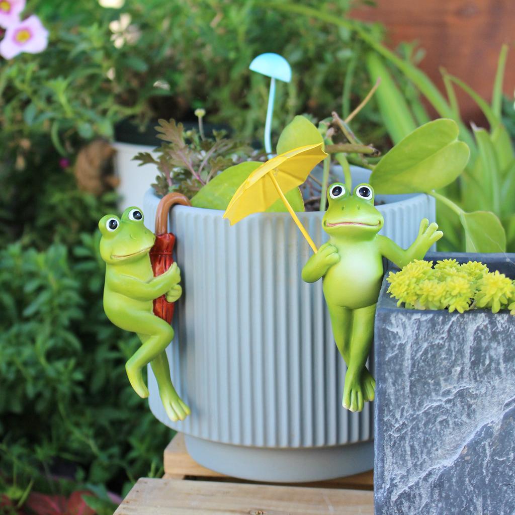 Interior Art Vertical Umbrella Simulation Frog Flower Pot Pendant Decoration Set Two Frog Resin Hanging