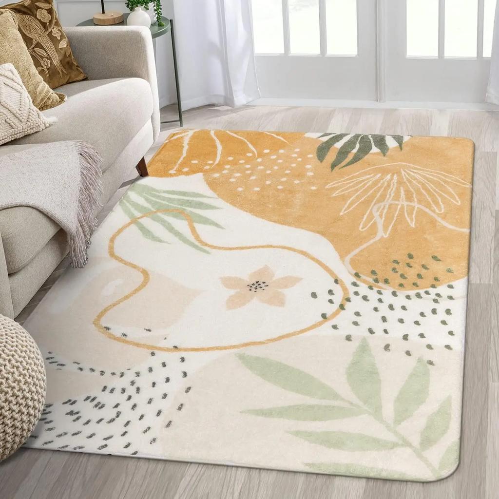 Green Print Machine Washable Living Room Rug Bedroom Bedside Non-Slip Floor Mat Indoor Carpet for Office Laundry Room Home Decor
