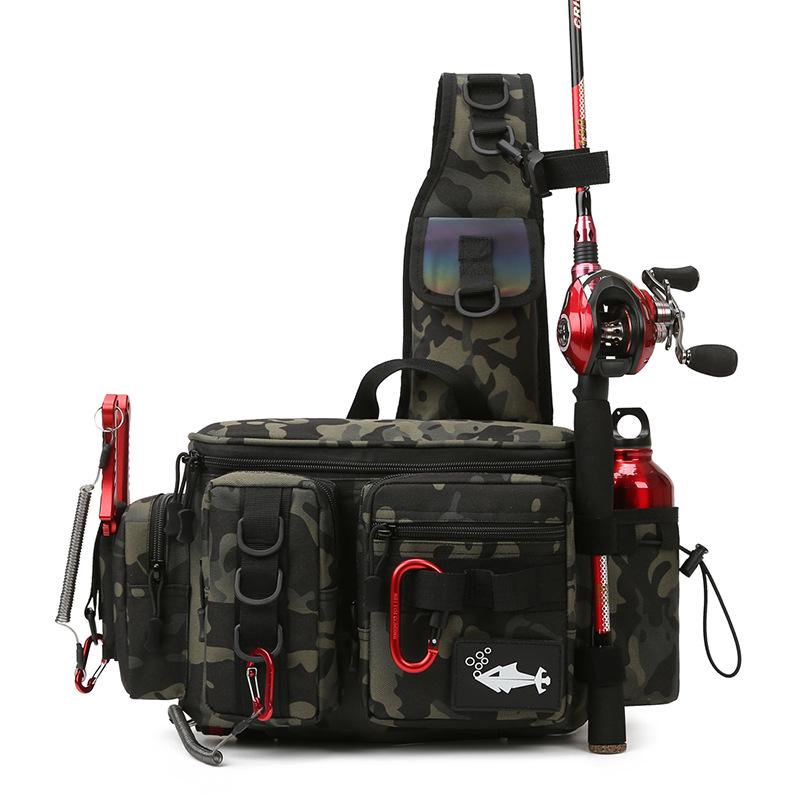 

2023 Multifunctional Camouflage Fishing Bag: Single Shoulder, Crossbody, or Waist Carry with Rod Holder Small