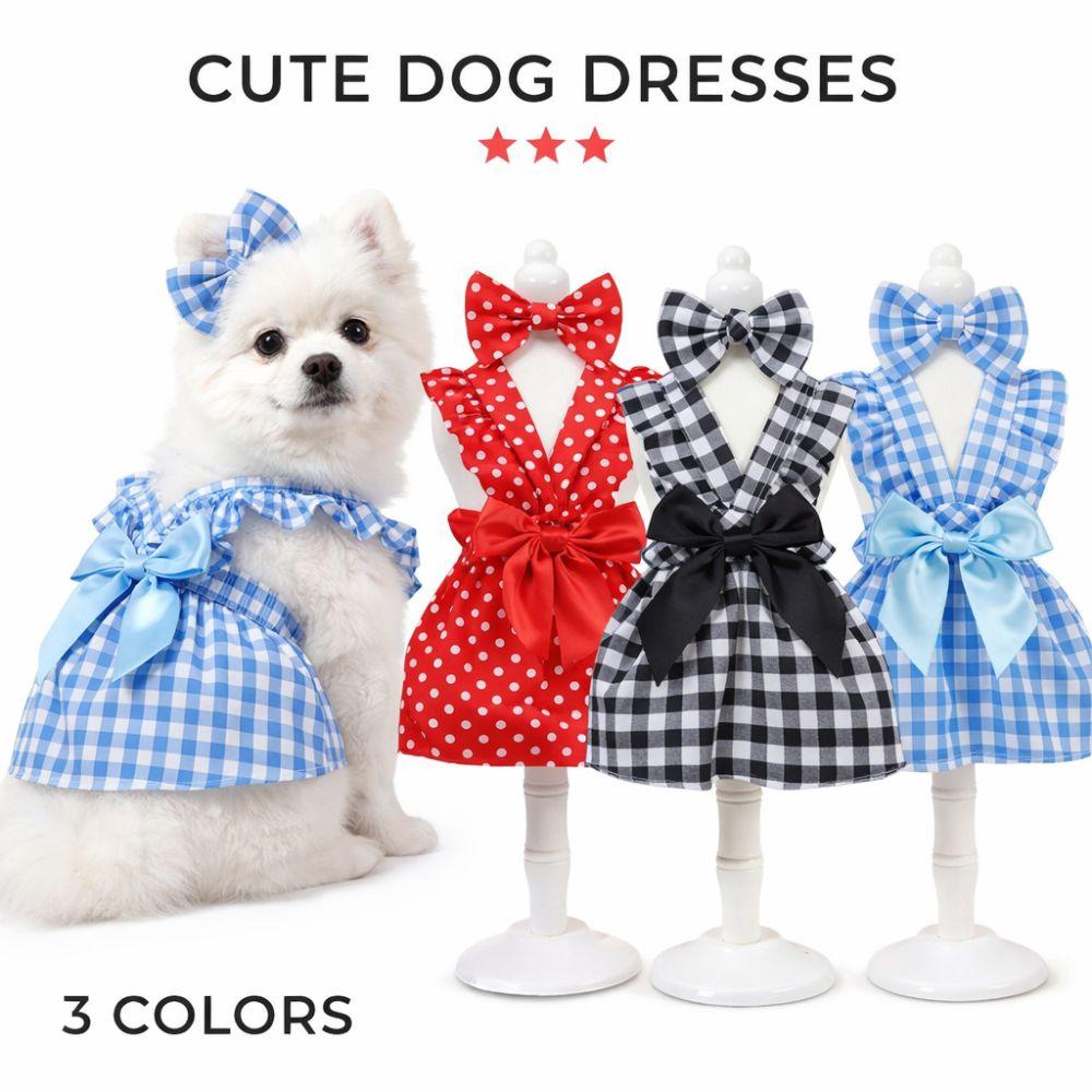 Flying Sleeve Pet Skirts Bow Headband Pet Dress Cute Cat Dog Princess Dress  Spring Summer
