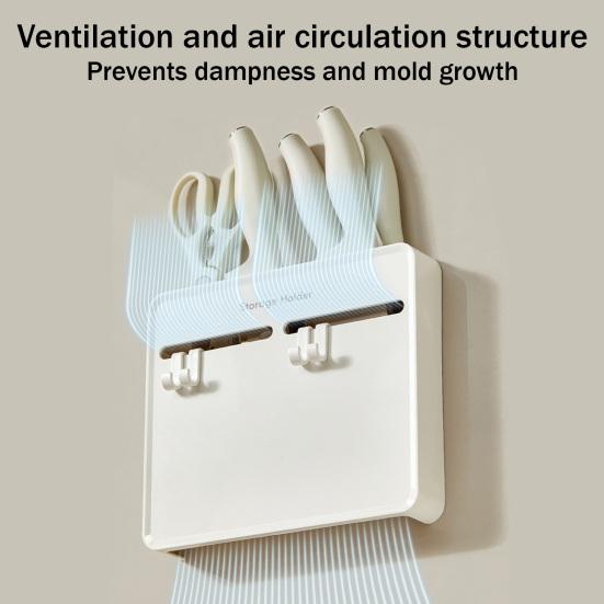 Wall-Mounted Knife & Utensil Holder No-Drilling Adhesive Rust-Resistant Knife Rack for Knives Spatulas Space-Saving Kitchen Organizer with Ventilated