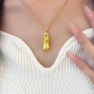 Gold-Plated Pixiu Vajra Pendant Necklace - Light Luxury Layered Clavicle Chain Gift for Girlfriend