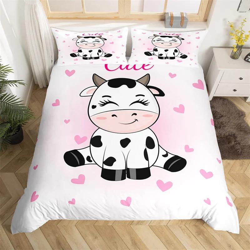Comforter Cute Cartoon Cows Twin King Farm Animal Bedding Set Microfiber Botanical Floral Comforter For Boys Girls