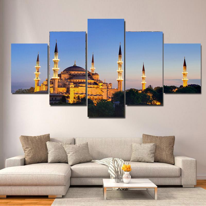 

5 панелей пейзаж исламская мечеть замок здание холст картины постеры и принты настенные художественные фотографии домашний декор без рамки 20x35cm*2 20x45cm*2 20x55cm*1