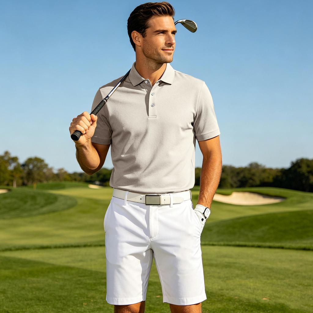 Men’s Casual Quick Dry Mesh Golf Polo Shirt Short Sleeve Lightweight Breathable Classic Fit Button Placket Top for Outdoor Sports Daily Wear