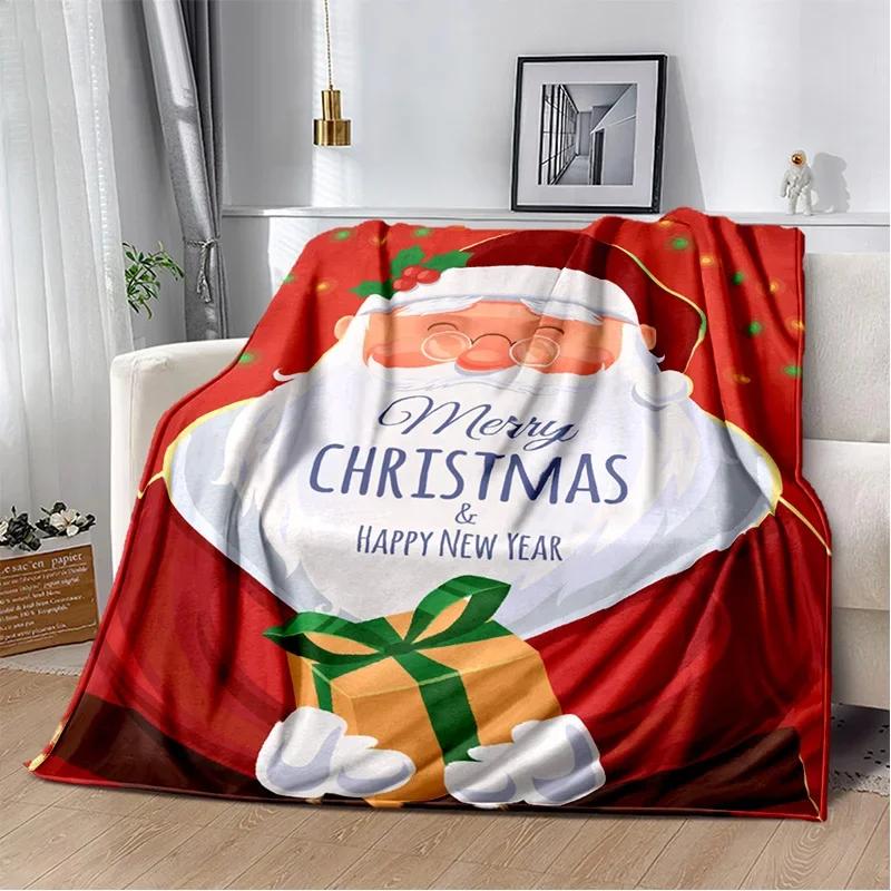 Merry Christmas Tree Santa Claus Kids Gift Cartoon Plush Blanket,Flannel Blanket Throw Blanket for Living Room Bedroom Bed Sofa