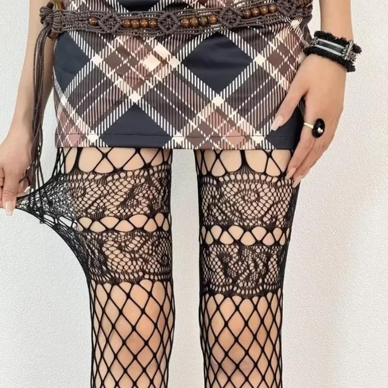 

Sweet Lolita JK Tights Thin Mesh Cutout Fishnet Stockings Retro Style Lace Jacquard Pantyhose Spring/Summer White Women s Socks One Size чорний