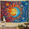Sun and Moon Tapestry Boho Hippie Orange Red Blue Floral Tapestry for Bedroom Aesthetic Abstract Plant Flowers Small Tapestries