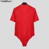INCERUN Men's Short Sleeve Letter Print Fitted Leotard Jumpsuits Underwear One Piece Suit