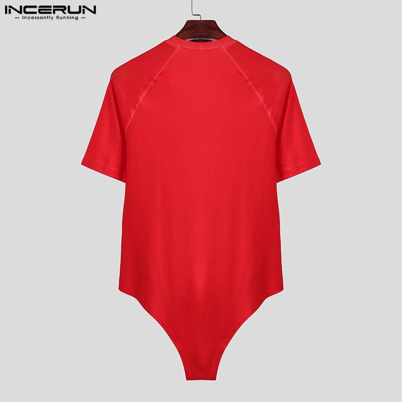 INCERUN Men's Short Sleeve Letter Print Fitted Leotard Jumpsuits Underwear One Piece Suit