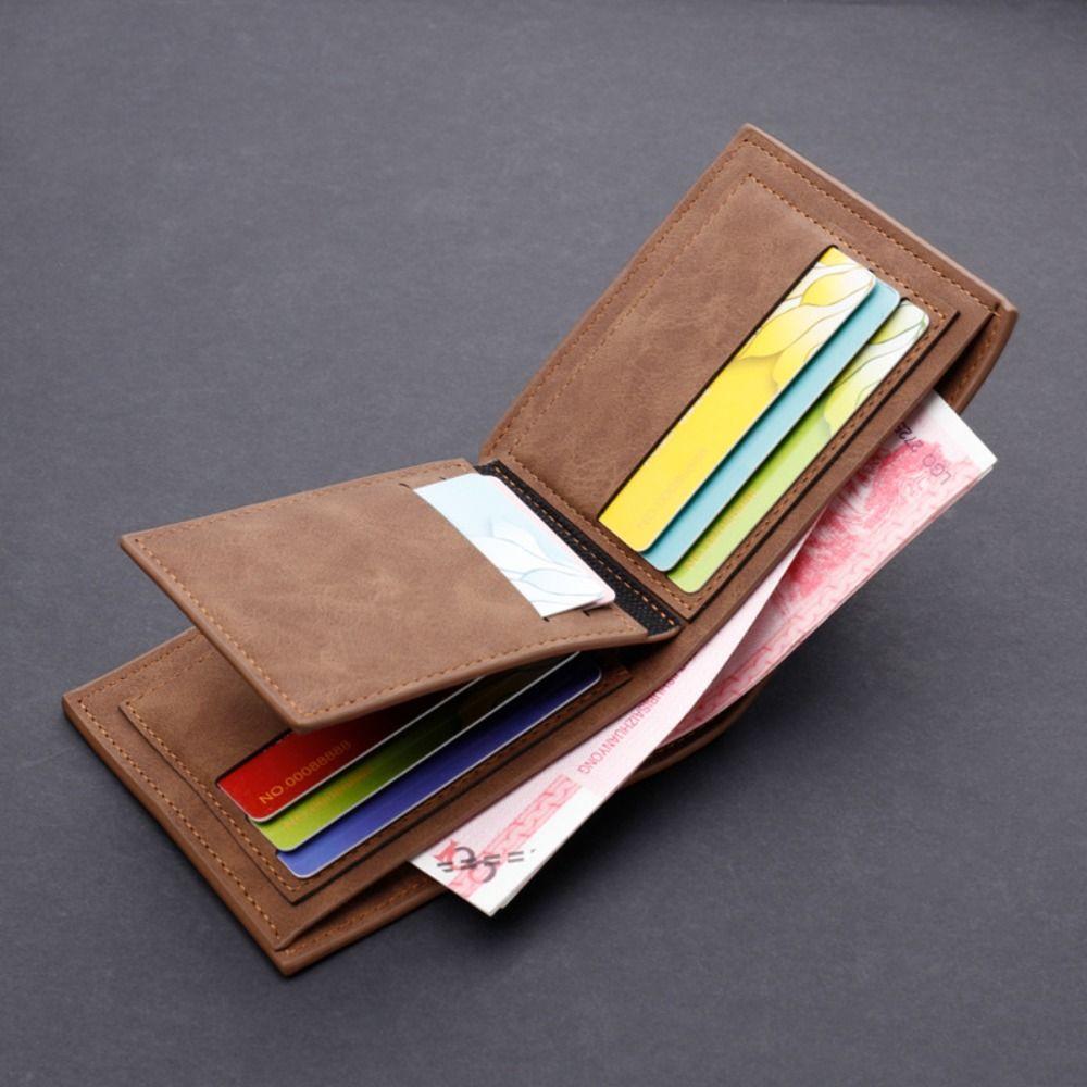Minimalist PU Leather Men's Short Wallet Black Coffee Two-fold Retro Coin Purse Large Capacity ID Card Holder Men Women