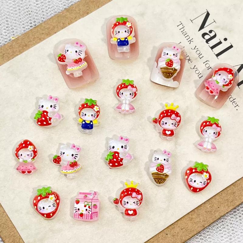 

60Pcs Resin Mini Strawberry Series Kitten Cartoon Wearing Armor Figurines Flat Back Nail Art Diy Scrapbook Craft A77