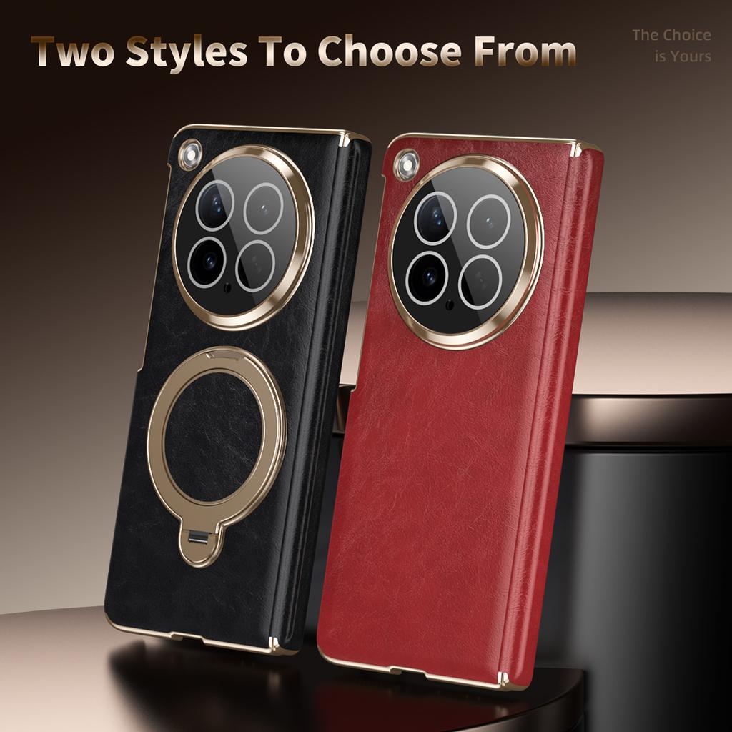 Premium Oil Wax Texture Leather Case for Oppo Find N6 Dual-Axis Hinge All-Inclusive Lens Protection Invisible Ring Stand Cover