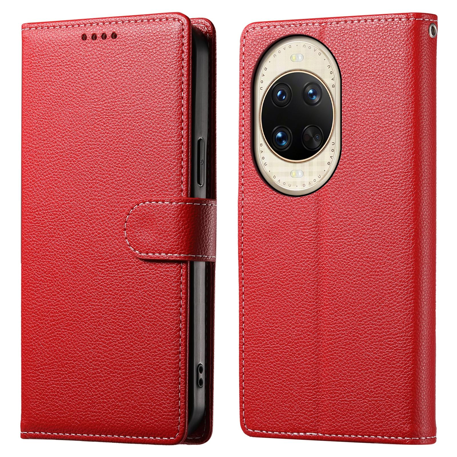 

For Huawei nova 14 Ultra 5G Case Magnetic Snap Litchi Texture Leather Wallet Phone Cover with Wrist Strap Red