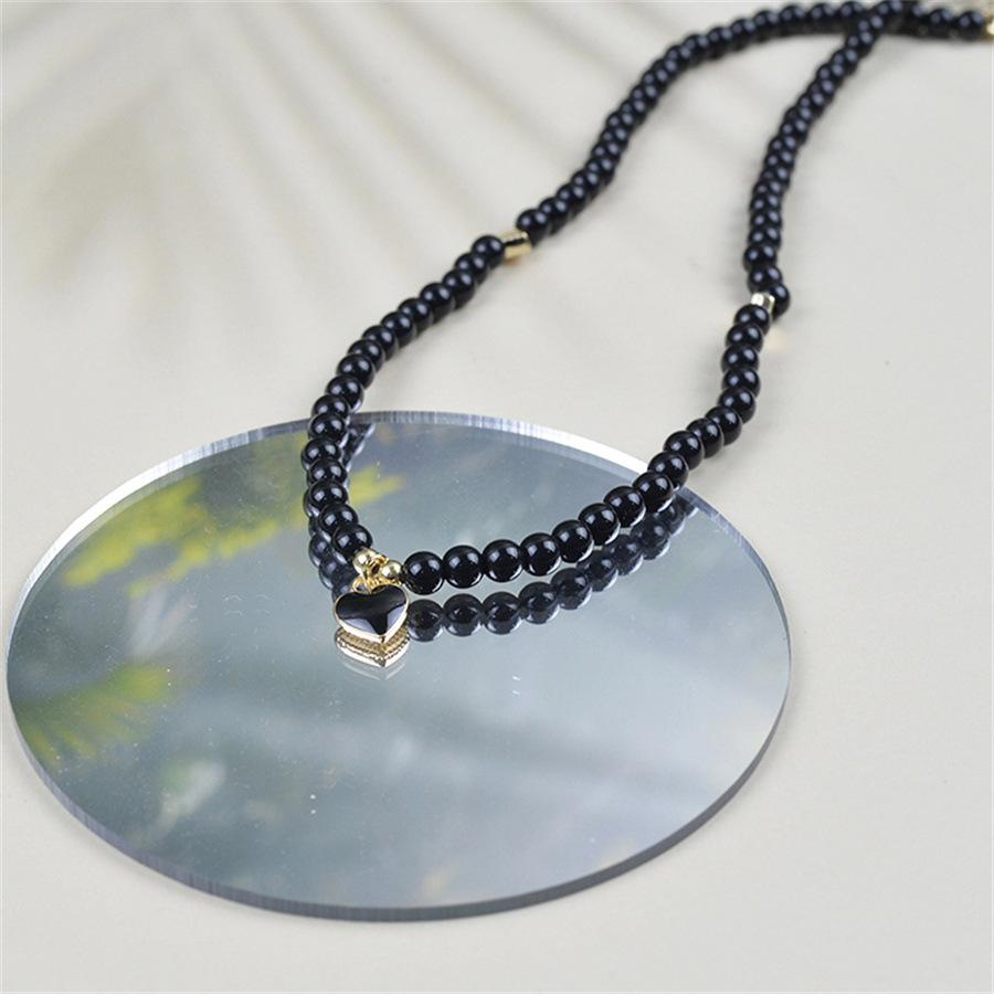 1 Collana con Ciondolo, Raffinata Collana Fatta a Mano con Perline Nere a Forma di Cuore, Collana con Catena per la Clavicola, Gioielli da Donna per Feste e Festival Musicali