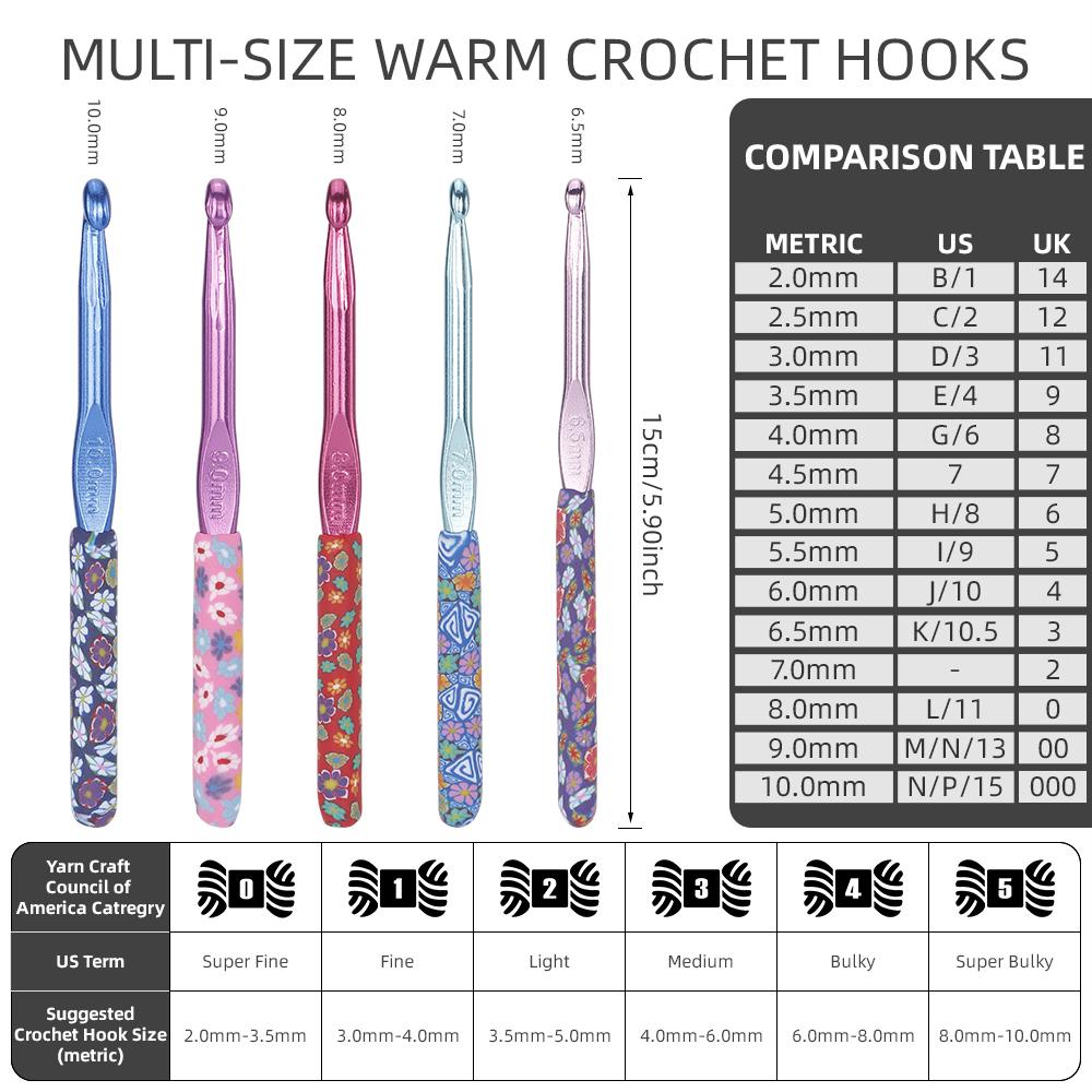 5PC/SET Flower Printed Thick Crochet Hook Tool, Colorful Fashion Weaving Tool for DIY Knitting Sweaters, Scarves, Blankets