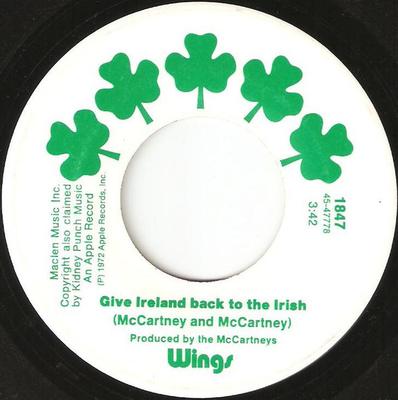 7inch Record WINGS - Give Ireland Back To The Irish 1847 Apple Records 1972 US Rock Used