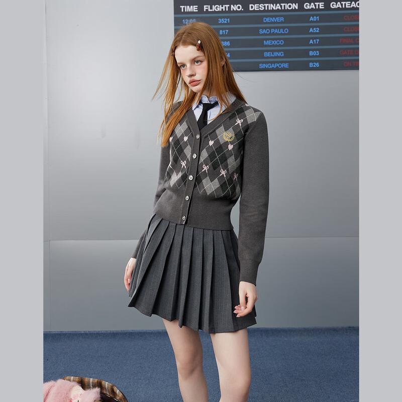unifree Damen Retro Argyle V-Ausschnitt Strickjacke