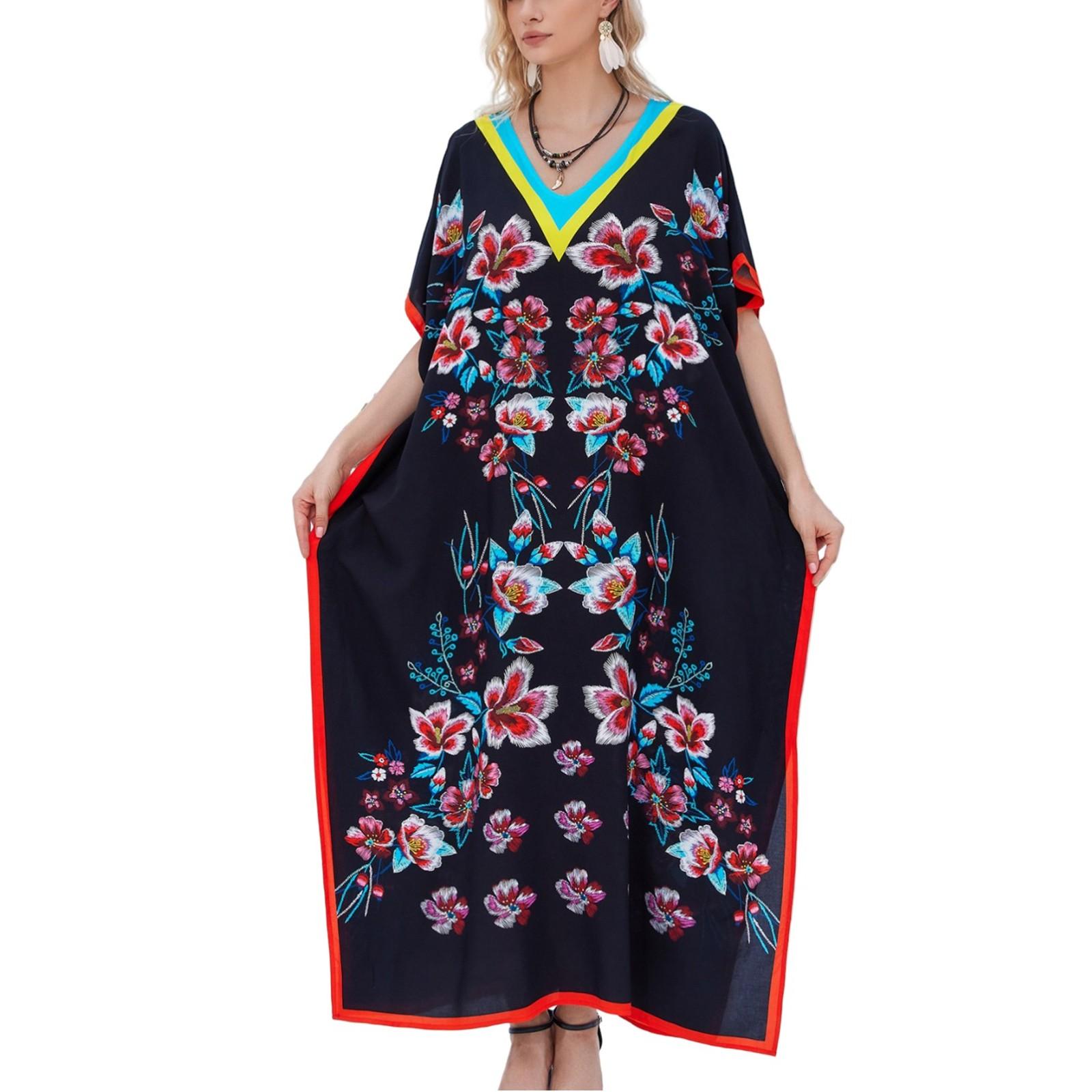 

Пляжна сорочка з барвистим квітковим принтом у бікіні для відпустки One Size червоний