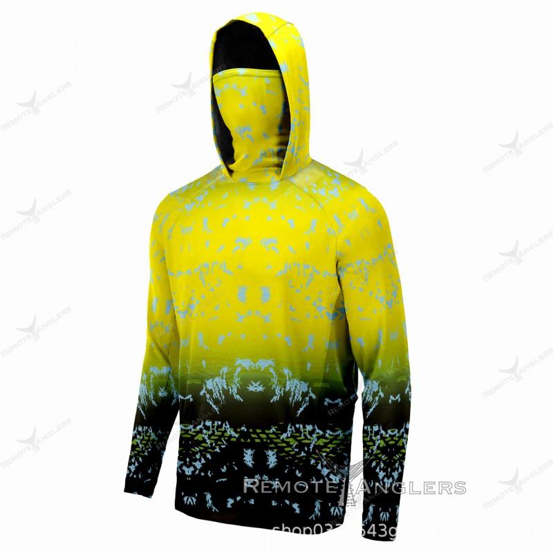 Mens UPF 50 Sun Protection Long Sleeve Hooded Fishing Shirt Breathable Quick Dry Outdoor Sports Cycling Jersey