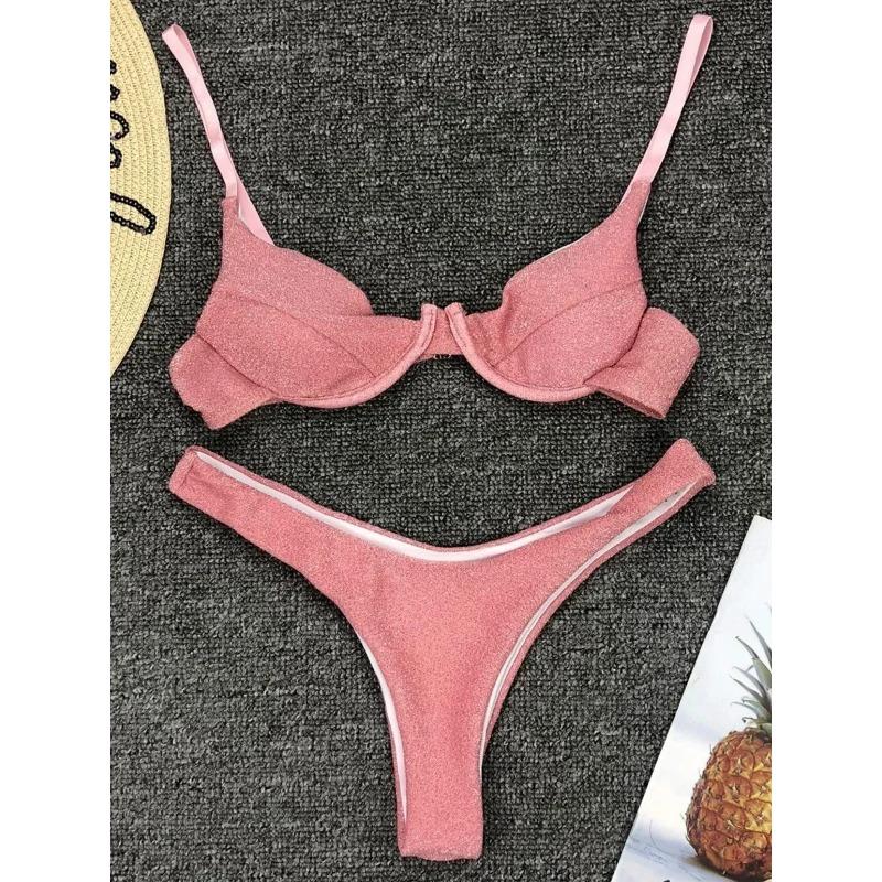 Glitter Shiny Underwired V-Bar Bikini Women Swimsuit Female Brazilian Swimwear Two-piece Bikini Set Triangle Bathing Suit Swim