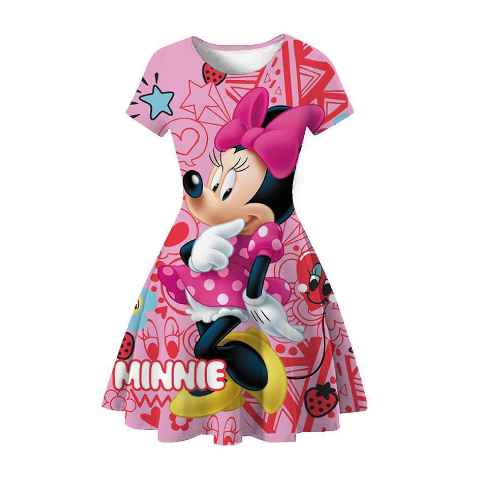 New Mickey Minnie Christmas 2D Printed Short Sleeve Dress Fashion Girls Princess Dress