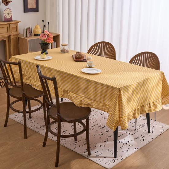 Retro Plaid Ruffle Tablecloth Cotton Linen Farmhouse Table Cover Rustic Machine Washable Tablecloth for Dining Room Garden Party Wedding Baby Shower