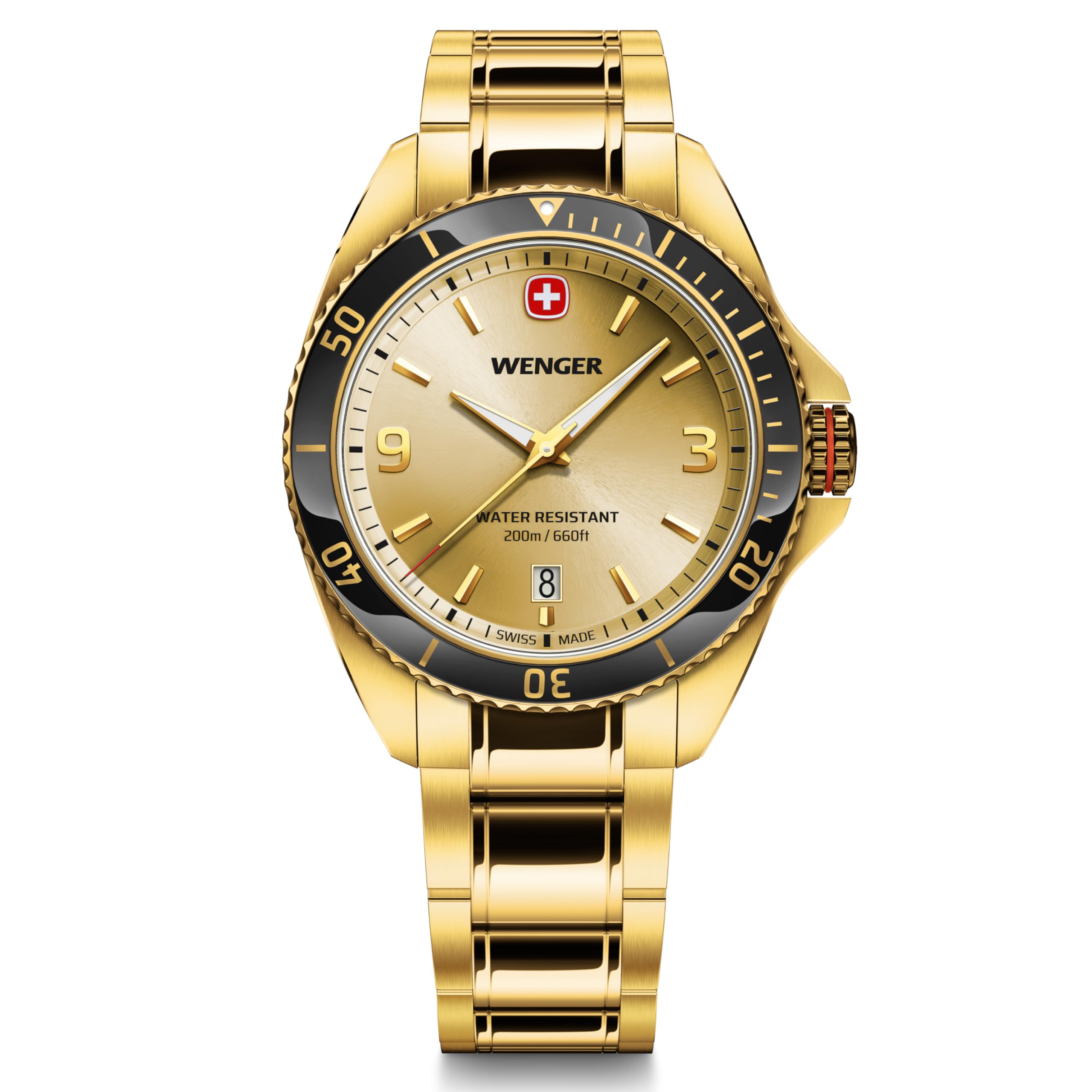 

WENGER EXECUTIVE Watch Stainless Steel Case Gold Dial Stainless Steel Bracelet Quartz 200m Water Resistant 3 Year Warranty Gift Analog Diver Gold