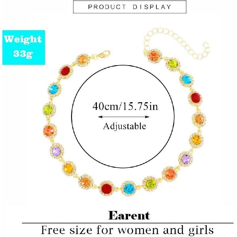 EARENT Colorful Rhinestone Choker Necklace Rainbow Jewelry for Women
