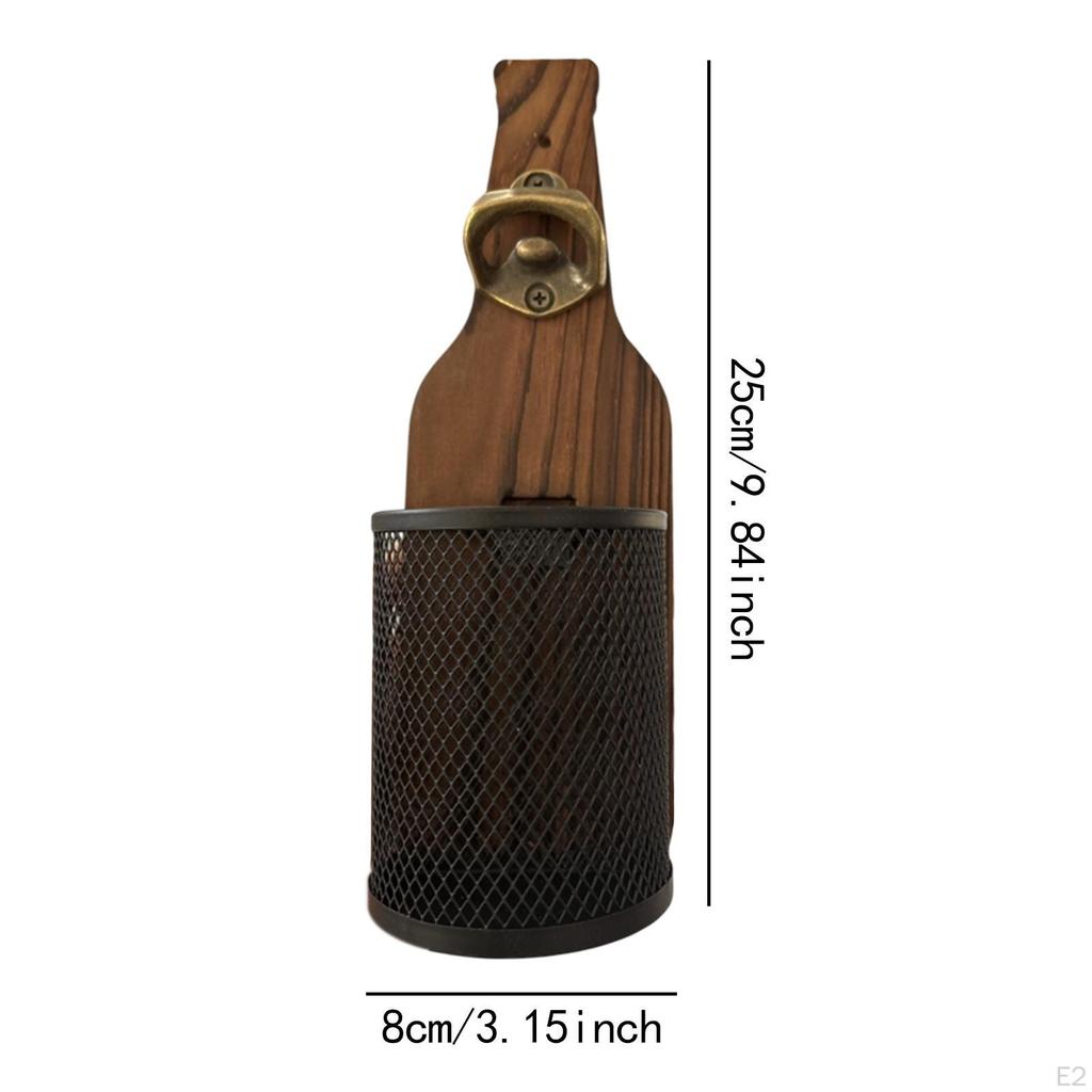 Wall Mounted Beer Bottle Opener and Catcher Home Decoration Wood Metal Multipurpose for Coffee