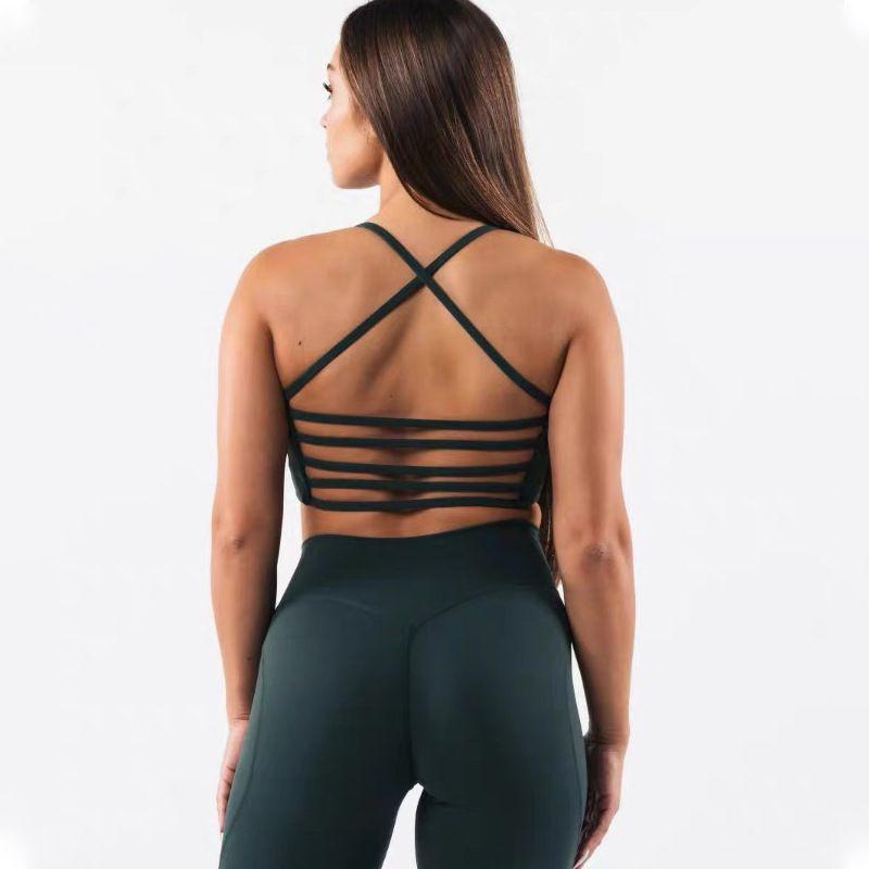 

Fashion Yoga Shockproof Bra Thin Strap Beauty Back High Elastic Quick-Drying Workout Underwear Running Sports Sports Bra Elastic Dark green vest M