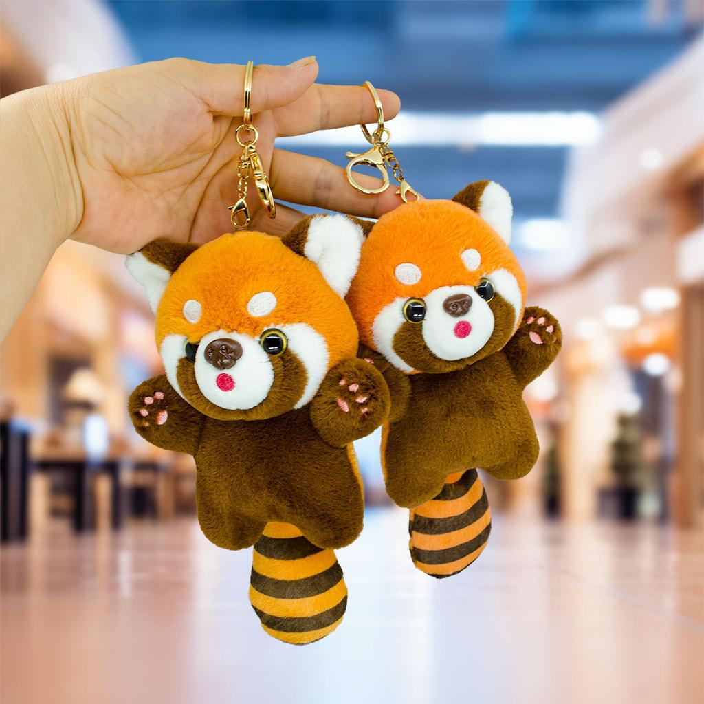 Cute Cartoon Red Panda Plush Toys Pendant Little Raccoon Doll Keychain Doll Playground Raccoon Stuffed Backpack Decor Gifts Kids
