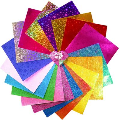 LOORIPRO Glitter Origami 15cm 2 Books Sheets Pearl Hologram Laser Aurora for Paper Craft and Paper, Square, (100 Total), Origami, Origami, Color,