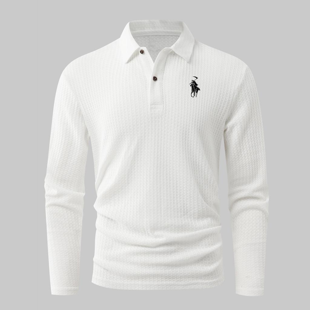 Pánské golfové polo triko s dlouhým rukávem, 2knoflíčkovou légou - odvádí pot - univerzální top pro venkovní aktivity i dojíždění