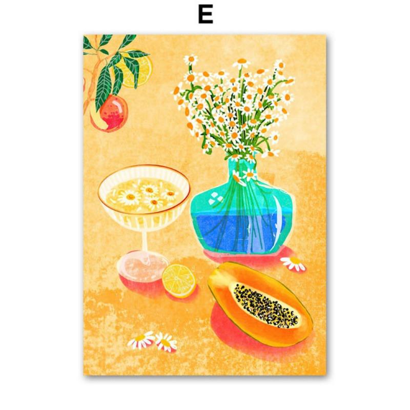 Abstract Girl Red Wine Cherry Flowers Wall Art Canvas Painting Illustration Posters And Prints Pictures For Living Room Decor