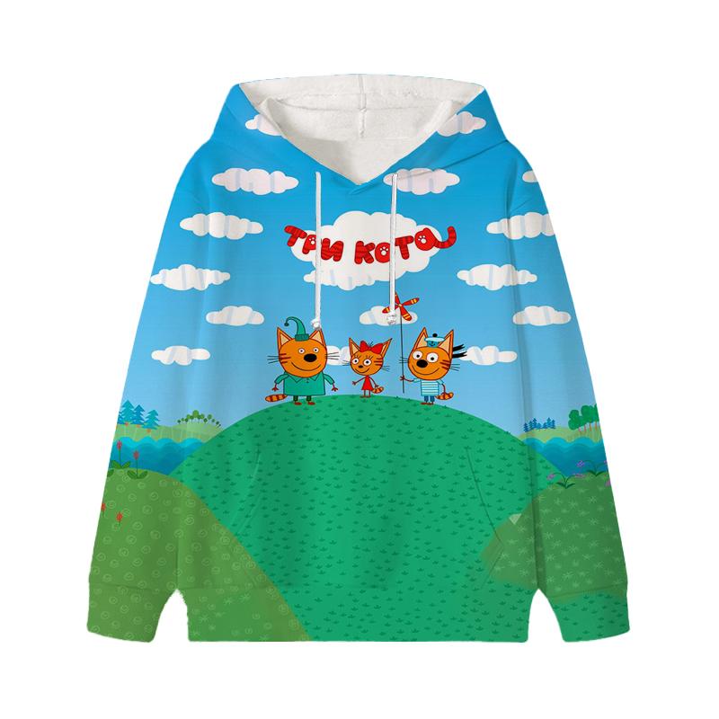 Trzy kocięta bluza z kapturem E-cat rodzina dziecięca słodka dziecięca jesień bluza z kapturem ubrania mangi dziecko dziewczyna chłopiec bluza z kapturem bluzy z kapturem
